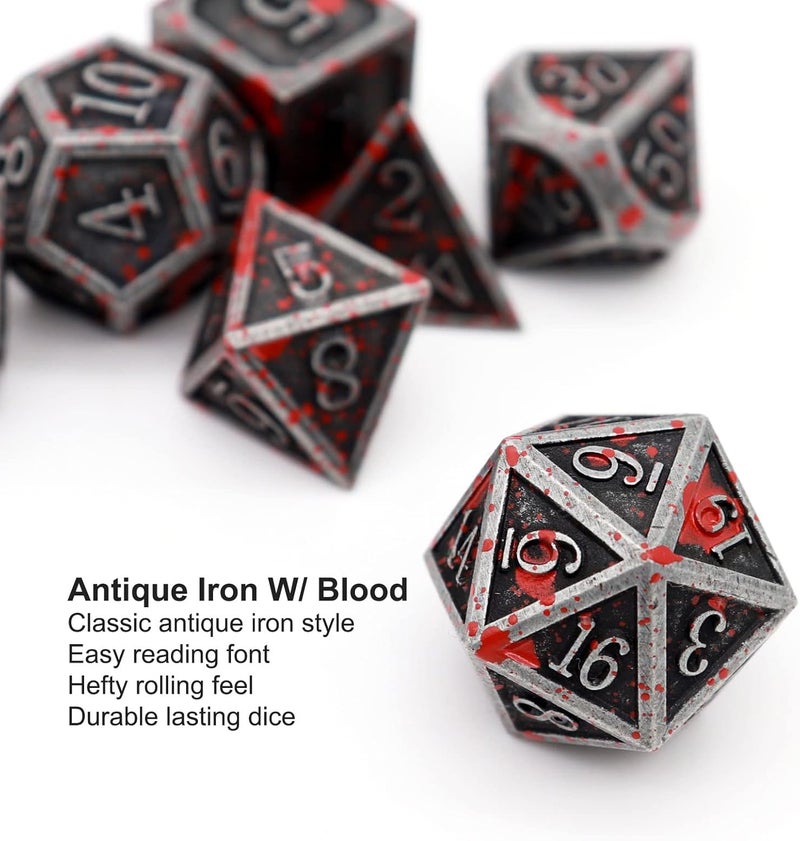 Haxtec Bloodstained Metal DND Dice Set Blood Polyhedral D&D Dice Compatible with Dungeons and Dragons Gift TTRPG Antique Metal Halloween Dice - Image 4